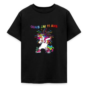 Ouais J'ai 11 Ans Humour Licorne - T-shirt Ado - noir - Devant - AI Model Teenager Male light (155cm)