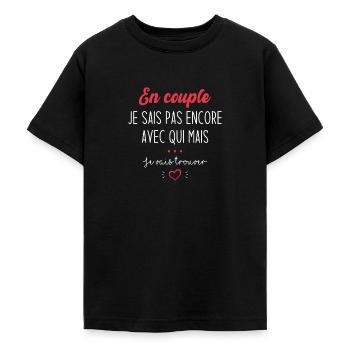 Cadeau en couple je sais pas encore avec qui - T-shirt Ado - noir - Devant - AI Model Teenager Male light (155cm)