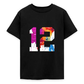FARBIG NUMMER 12 BUNT 12. GEBURTSTAG - Teenager T-Shirt - Schwarz - Vorne - AI Model Teenager Male light (155cm)
