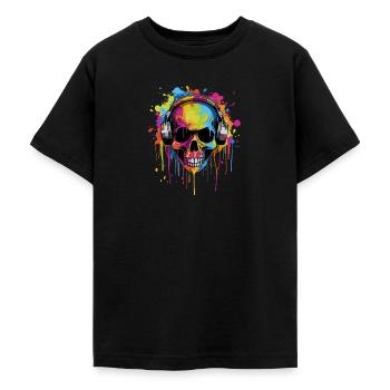 Zombie Skull Disc Jockey - Teenage T-Shirt - black - Front - AI Model Teenager Male light (155cm)