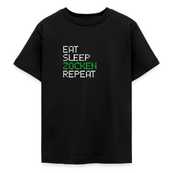 Gaming Videospiel Spruch lustig eat zocken repeat - Teenager T-Shirt - Schwarz - Vorne - AI Model Teenager Male light (155cm)
