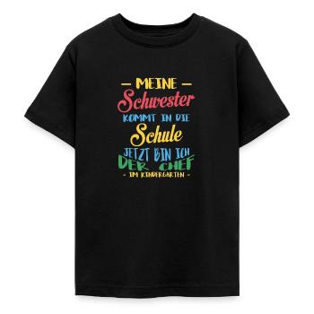 Meine Schwester Kleiner Bruder Einschulung Shirt - Teenager T-Shirt - Schwarz - Vorne - AI Model Teenager Male light (155cm)