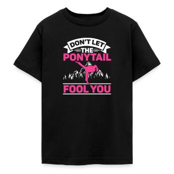 Lass dich nicht vom Pferdeschwanz täuschen MMA Taekwondo Girl - Teenager T-Shirt - Schwarz - Vorne - AI Model Teenager Male light (155cm)