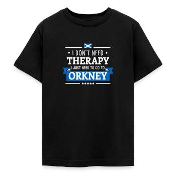 ORKNEY THERAPIE ISLANDS SCOTLAND TRAVEL GIFT - Teenage T-Shirt - black - Front - AI Model Teenager Male light (155cm)