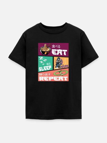 Eat Sleep Anime Repeat - Teenager T-Shirt - Schwarz
