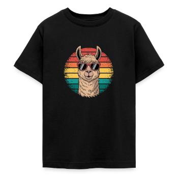 Retro Alpaka Lama Comic Sonnenbrille Cool Style - Teenager T-Shirt - Schwarz - Vorne - AI Model Teenager Male light (155cm)