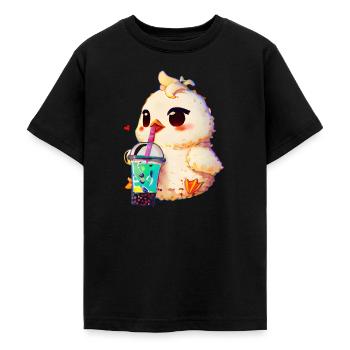 Cute chicken with soft drink - Teenage T-Shirt - black - Front - AI Model Teenager Male light (155cm)
