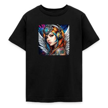 Cooler Cyberpunk Engel mit Kopfhörer - Teenager T-Shirt - Schwarz - Vorne - AI Model Teenager Male light (155cm)