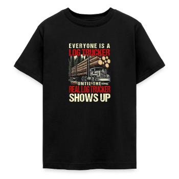 Log Truck Driver Timber Lorry Funny Logging Truck - Teenage T-Shirt - black - Front - AI Model Teenager Male light (155cm)