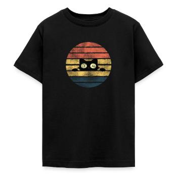 Katze Hemd Vintage Retro Stil Katze miao Pfote Katze Katze Katze - Teenager T-Shirt - Schwarz - Vorne - AI Model Teenager Male light (155cm)