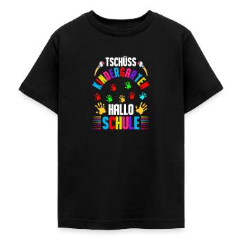 Tschüss Kindergarten - Hallo Schule Einschulung 1. - Teenager T-Shirt - Schwarz - Vorne - AI Model Teenager Male light (155cm)