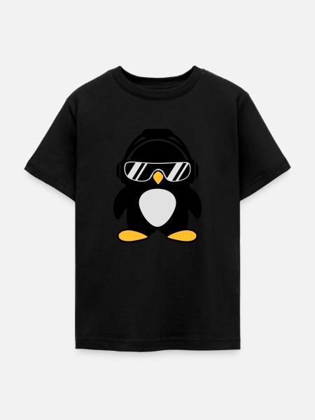Pinguin mit Kopfhörer - Teenager T-Shirt - Schwarz