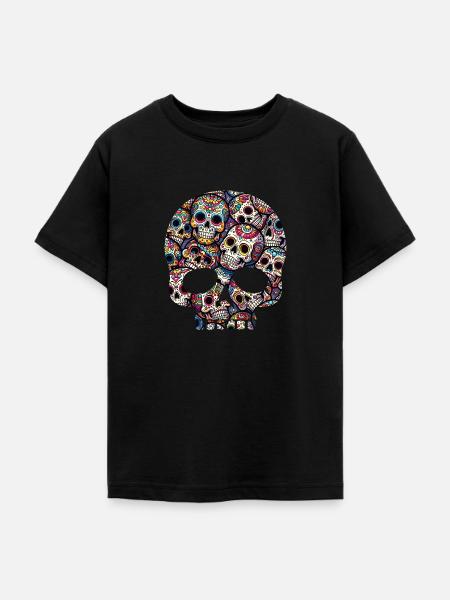 Buntes dekoratives Skullmuster - Teenager T-Shirt - Schwarz