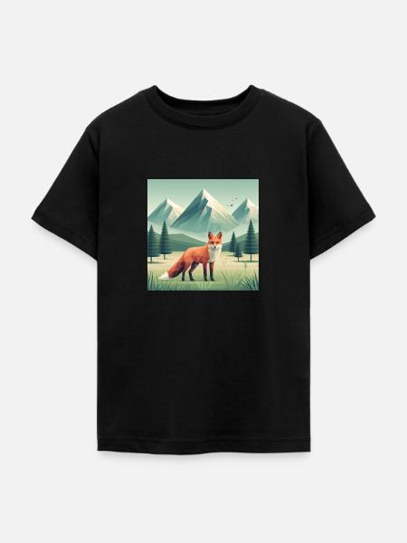 Fuchs mit Bergen - Teenager T-Shirt - Schwarz