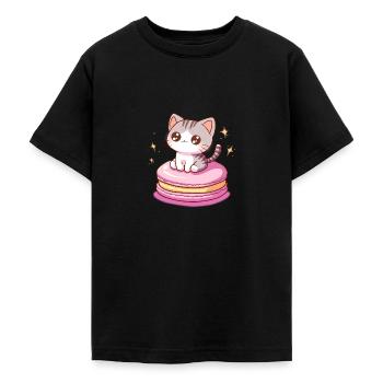 chat macaron - T-shirt Ado - noir - Devant - AI Model Teenager Male light (155cm)