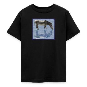 Zebra Spiegelbild - Zebras - Wildtiere in Afrika - Teenager T-Shirt - Schwarz - Vorne - AI Model Teenager Male light (155cm)
