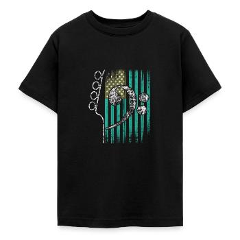 Amerikanische Flagge mit Gitarre und Bassschlüssel - Teenager T-Shirt - Schwarz - Vorne - AI Model Teenager Male light (155cm)