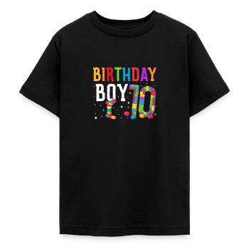 Verjaardagskind bouwstenen 10 jaar - Teenager T-shirt - zwart - Voor - AI Model Teenager Male light (155cm)