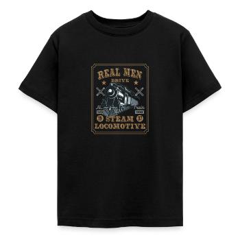 Steam locomotive and railway drive engine driver - Teenage T-Shirt - black - Front - AI Model Teenager Male light (155cm)