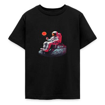 Komischer Astronaut sitzt mit Eis - Teenager T-Shirt - Schwarz - Vorne - AI Model Teenager Male light (155cm)