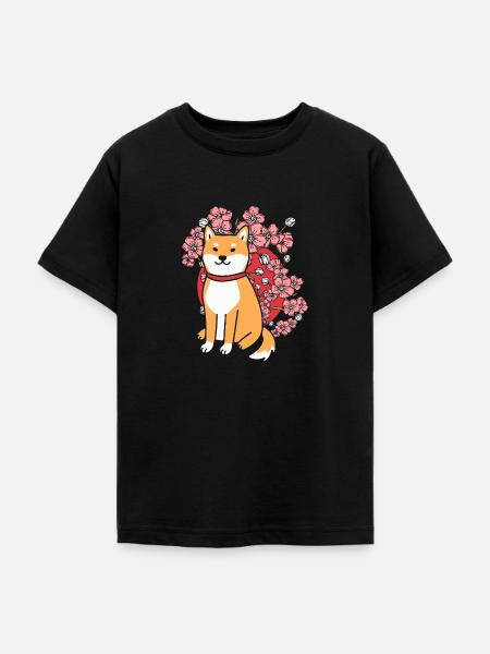 Shiba Inu Cherry Blossom - Teenager T-Shirt - Schwarz