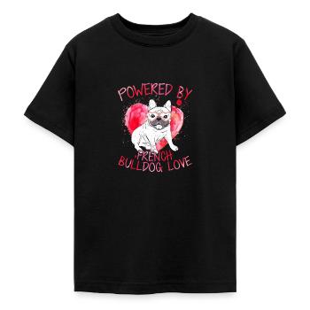 Powered By French Bulldog Love Dog Owner Frenchie - Teenager T-Shirt - Schwarz - Vorne - AI Model Teenager Male light (155cm)