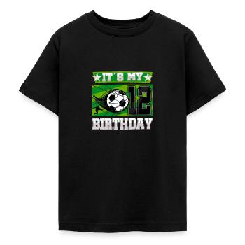 12e anniversaire Garçon Soccer 12 ans Cadeaux - T-shirt Ado - noir - Devant - AI Model Teenager Male light (155cm)