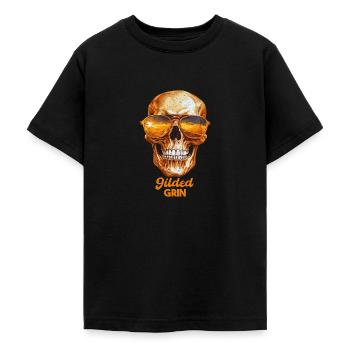 Gilded Grin, Skull, Gold, Skeleton, Gift - Teenage T-Shirt - black - Front - AI Model Teenager Male light (155cm)