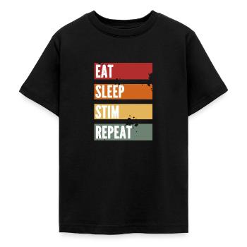 eat sleep stim repeat - neurodiversity tee - Teenage T-Shirt - black - Front - AI Model Teenager Male light (155cm)
