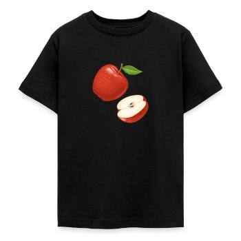 Apfel Motiv Tshirt | Frucht Obst T-Shirt | - Teenager T-Shirt - Schwarz - Vorne - AI Model Teenager Male light (155cm)