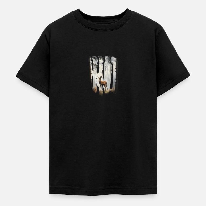 Triptyque Cerf dans les Bois Brumeux - T-shirt Ado - noir