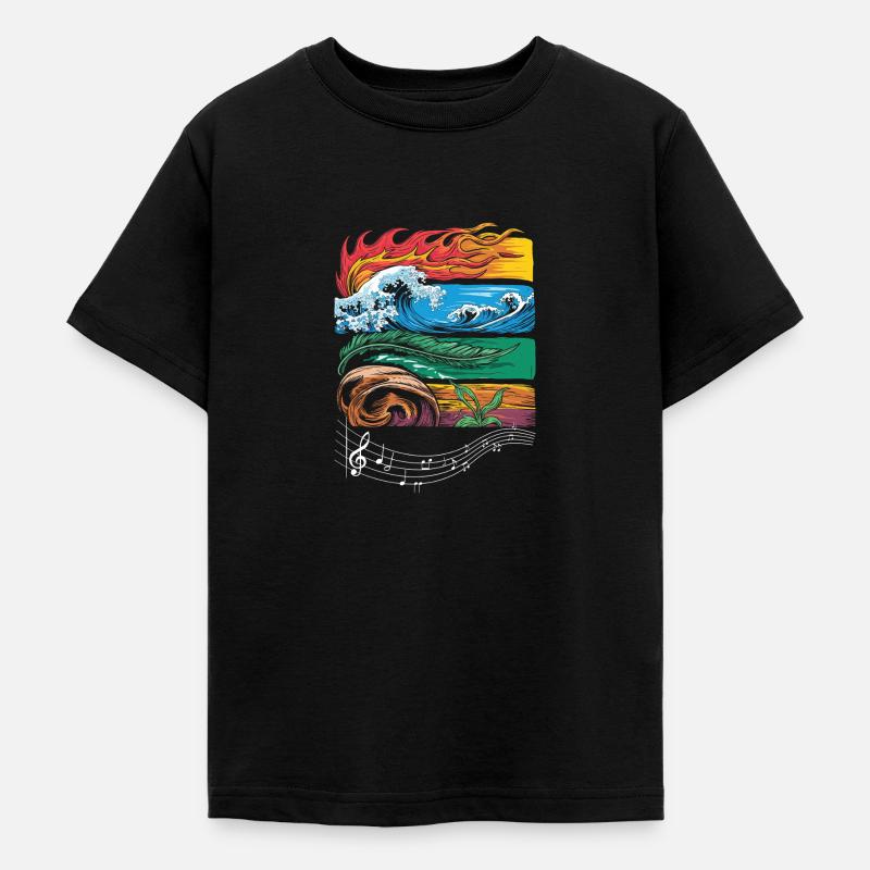 Feu, Eau, Terre, Air, Musique, Éléments - T-shirt Ado - noir