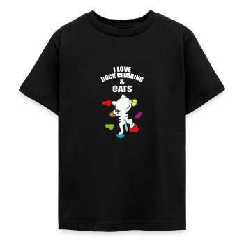 I Love Rock Climbing And Cats climber and cat - Teenage T-Shirt - black - Front - AI Model Teenager Male light (155cm)