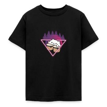 Bongo Cat Meme Retro 80s Vaporwave Outrun - T-shirt Ado - noir - Devant - AI Model Teenager Male light (155cm)
