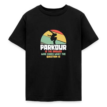 Parkour is the answer - parkour runners - Teenage T-Shirt - black - Front - AI Model Teenager Male light (155cm)