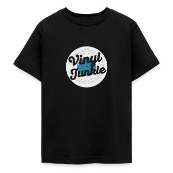 Vinyle Junkie Platine Platine 33 RPM Musique - T-shirt Ado - noir - Devant - AI Model Teenager Male light (155cm)