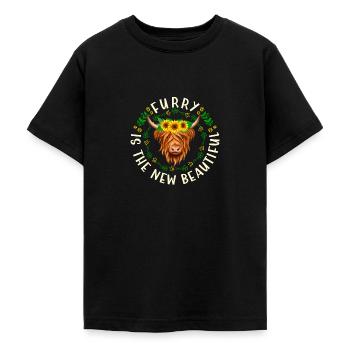 Scottish Highland Cattle Cow - Teenager T-Shirt - Schwarz - Vorne - AI Model Teenager Male light (155cm)