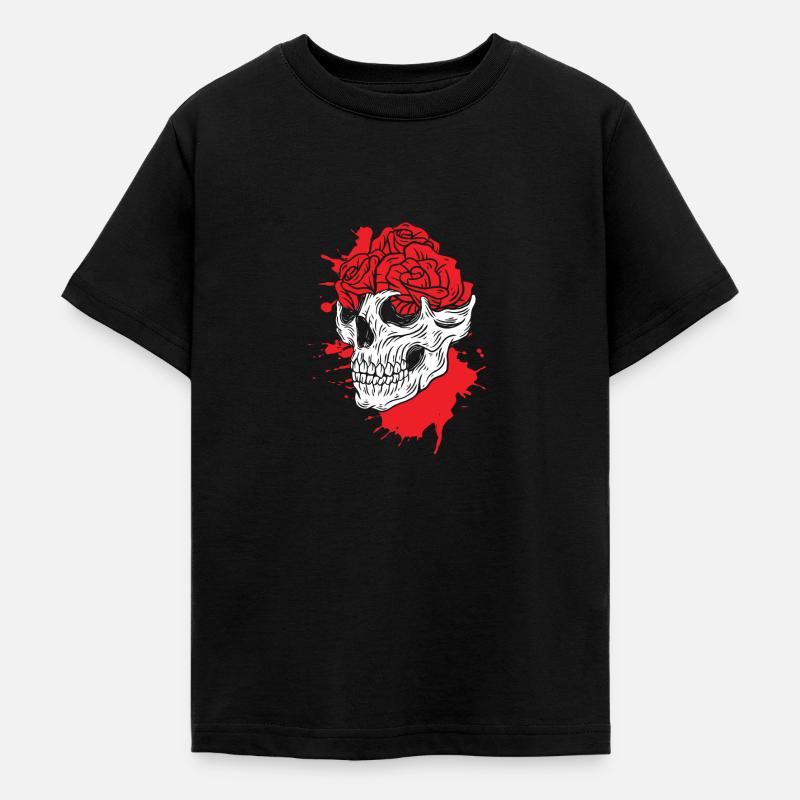 Crânes et roses Gothic Bone Skeleton Death - T-shirt Ado - noir