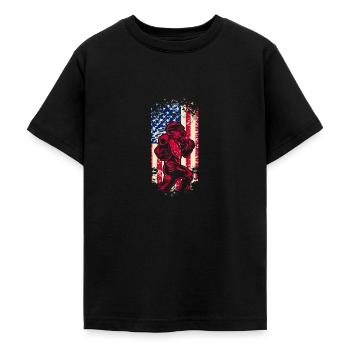 American Football Flag Patriotic Sports Football - Teenage T-Shirt - black - Front - AI Model Teenager Male light (155cm)