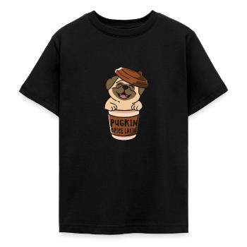 Pugkin Spice Latte Coffee Pumpkin Spice Pug Owner - Teenage T-Shirt - black - Front - AI Model Teenager Male light (155cm)