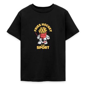 Hockey sur glace Sportif Amateurs de frites Français - T-shirt Ado - noir - Devant - AI Model Teenager Male light (155cm)