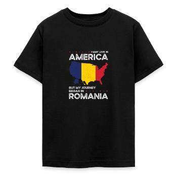geboren rumänisch Rumänien amerikanisch USA - Teenager T-Shirt - Schwarz - Vorne - AI Model Teenager Male light (155cm)