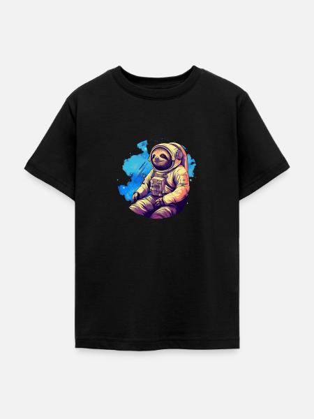 Faultier im All - Teenager T-Shirt - Schwarz