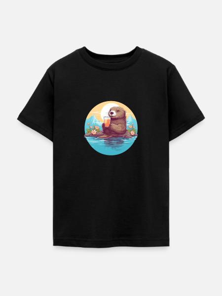 Otter mit Getränk - Teenager T-Shirt - Schwarz