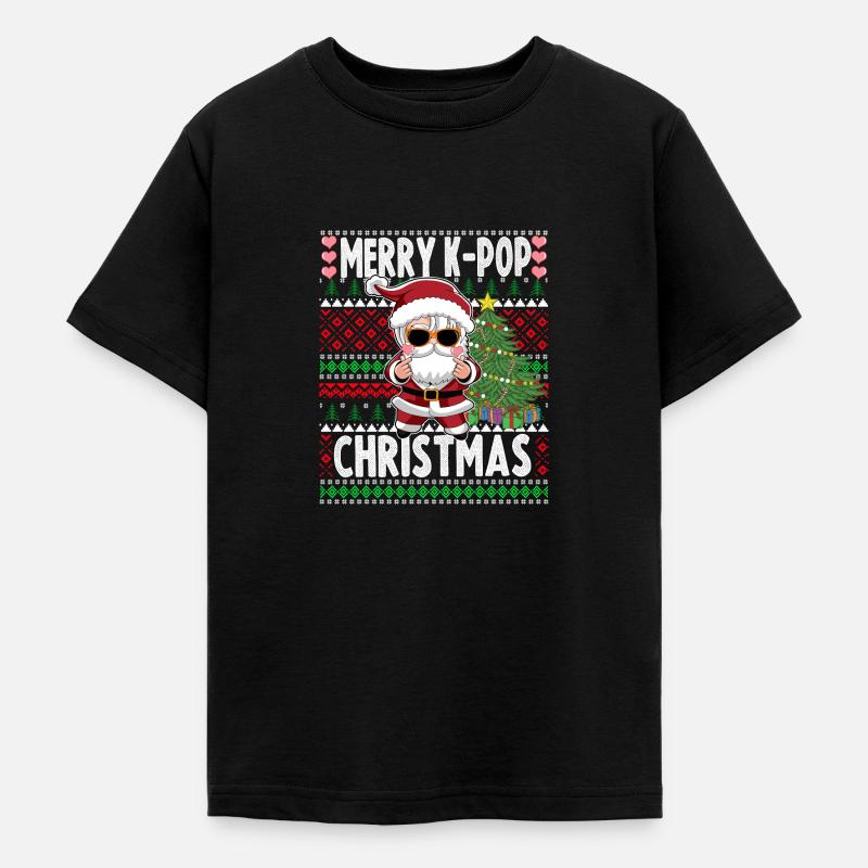 Pull de Noël laid design K-Pop Père Noël - T-shirt Ado - noir