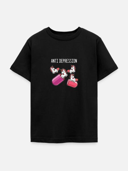Einhorn Anti Depressionen - Teenager T-Shirt - Schwarz