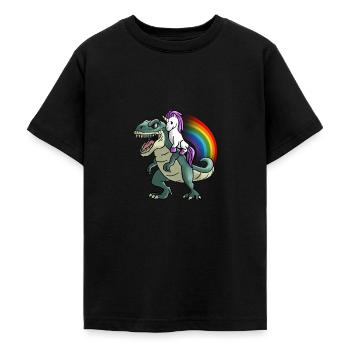 La Licorne monte sur un cadeau arc-en-ciel T-Rex - T-shirt Ado - noir - Devant - AI Model Teenager Male light (155cm)