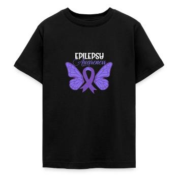 Epilepsy Awareness Purple Ribbon - Teenage T-Shirt - black - Front - AI Model Teenager Male light (155cm)