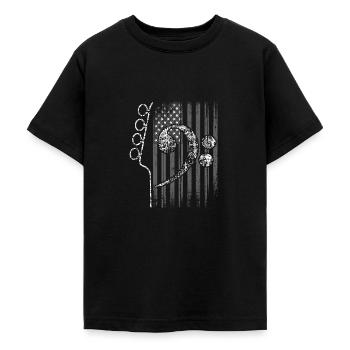 Amerikanische Flagge mit Gitarre und Bassschlüssel - Teenager T-Shirt - Schwarz - Vorne - AI Model Teenager Male light (155cm)
