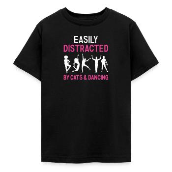 Dancer Easily Distracted By Cats And Dancing - Teenage T-Shirt - black - Front - AI Model Teenager Male light (155cm)